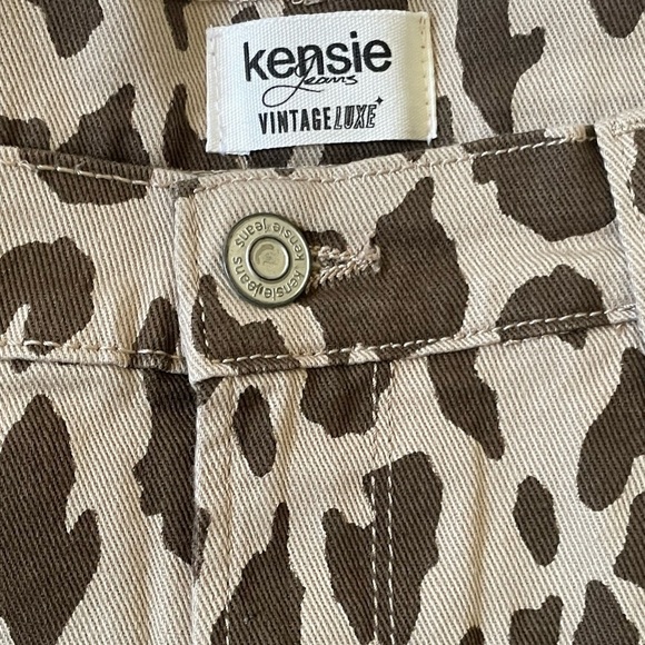 Kenzie Animal Print Mini Skirt Size 10 Stretch Denim Brown & Tan - Picture 5 of 12